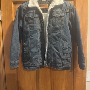 Wrangler Blue Denim Jacket with White Sherpa